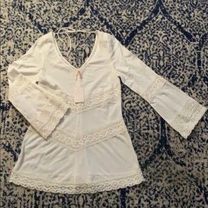 Free People NWT crochet ivory mini or coverup sz L